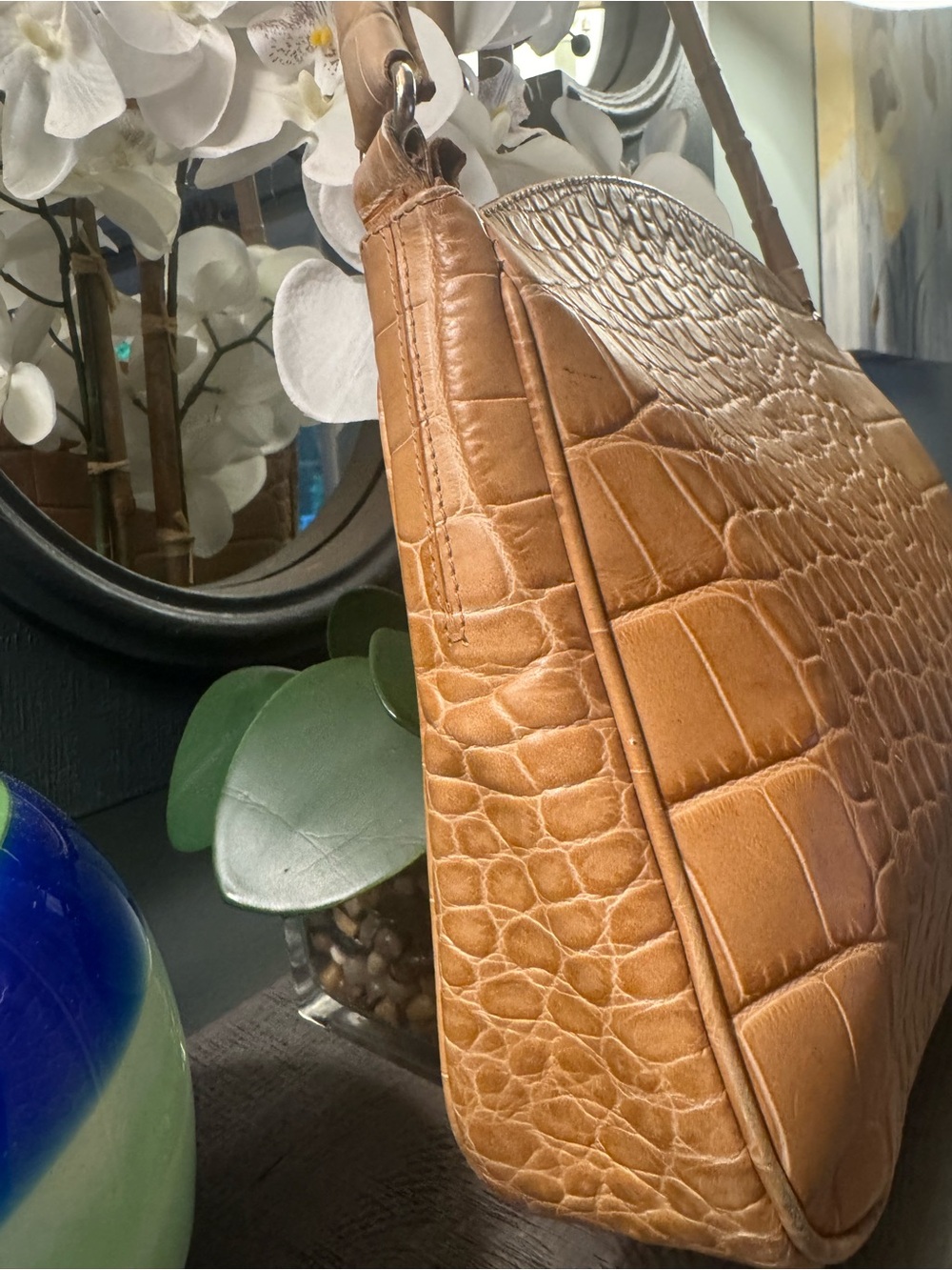 EXCELLENT Condition FURLA Croc-Embossed Leather Shoulder Bag - DESIRABLE COLOR - Picture 5 of 10
